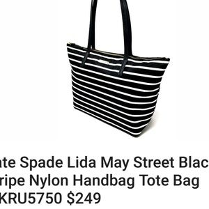 Kate Spade May Street black and white striped bag